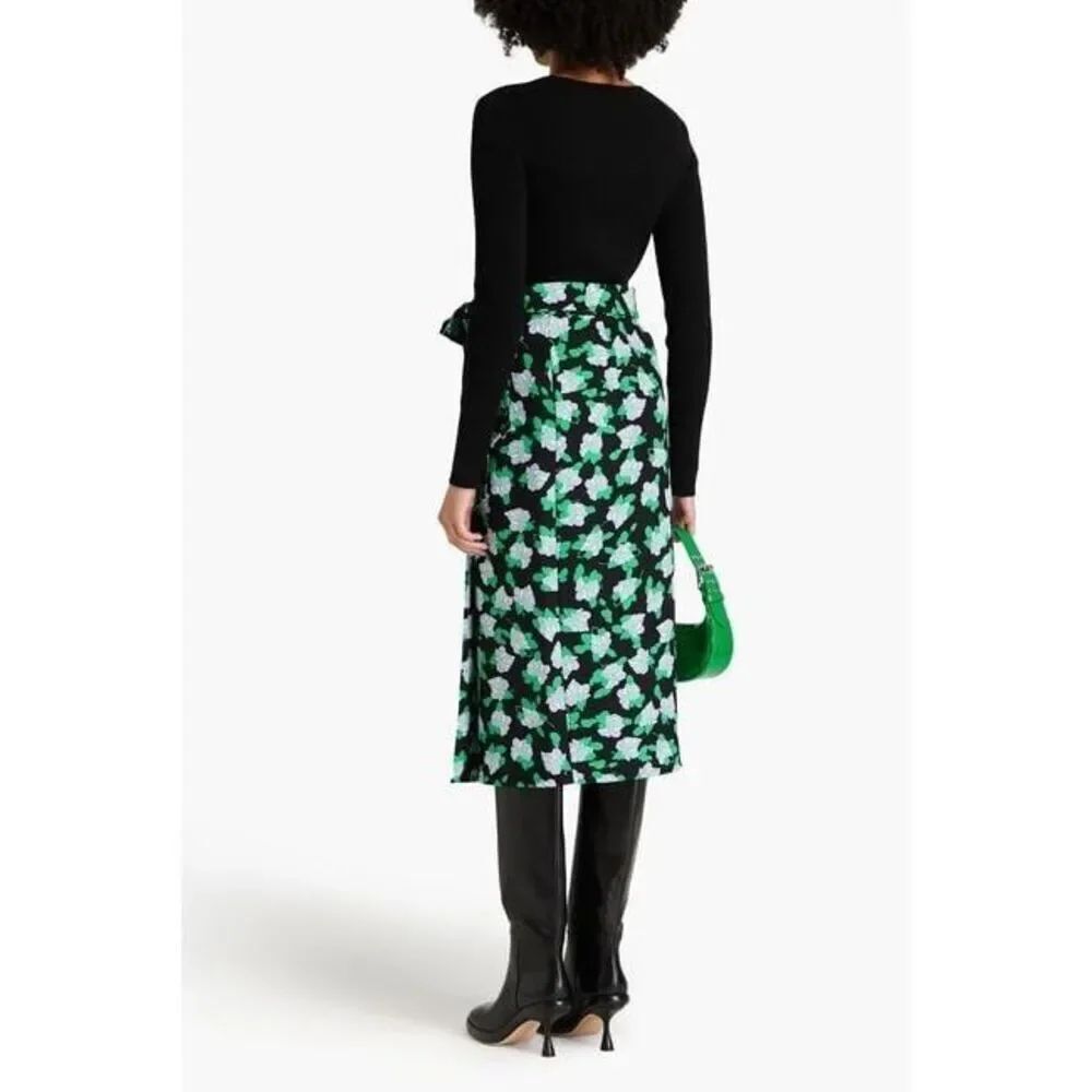 Diane Von Furstenberg Elma Floral Print Cady Wrap Midi skirt Black 6